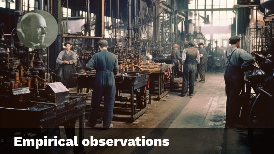 a factory and Elton Mayo's portrait